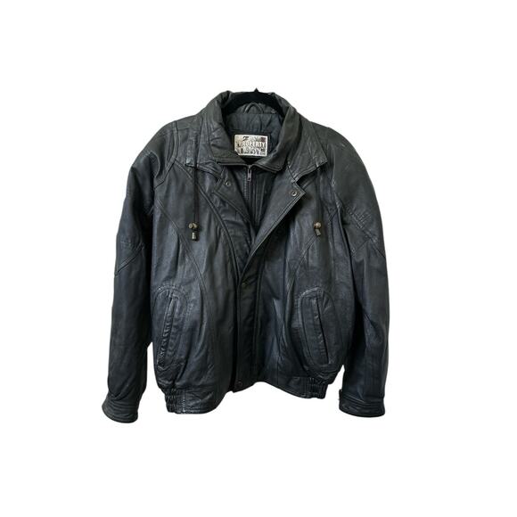 Property vintage black leather bomber jacket from the 1990s with a Size M - Picture 3 of 14